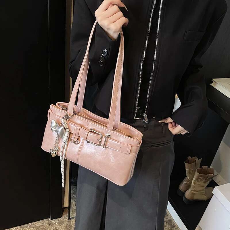 MOODS Belt Buckle Design Shoulder Satchels Bag For Women 2025 New In Designer Handbags Branded Fashion Totes With Pendant