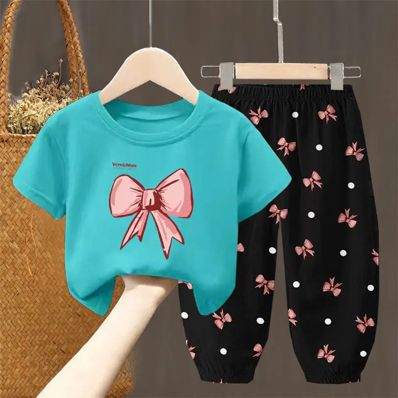 Summer Sets Childrens Clothing Girls Kids Toddler Clothes Cute Fashion T-shirt Top Pants 2PCS Baby Girl Clothes 250515