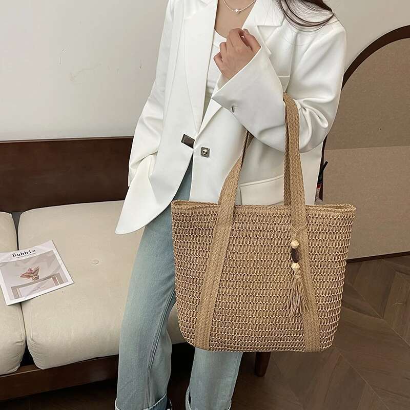 Summer Woven Women Beach Shoulder Bag Female Straw Knitted Handmade Large Capacity Handbag Purse Travel Tote Bags