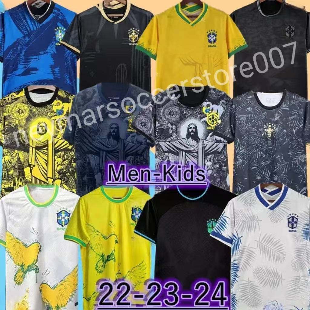 22 23 24 BraziLS Soccer JerseyCopa America Cup NEYMAR VINI JR BrasIL National Team Football Shirt JESUS Special Home Away Fans Player Mens Kids Kit Sets