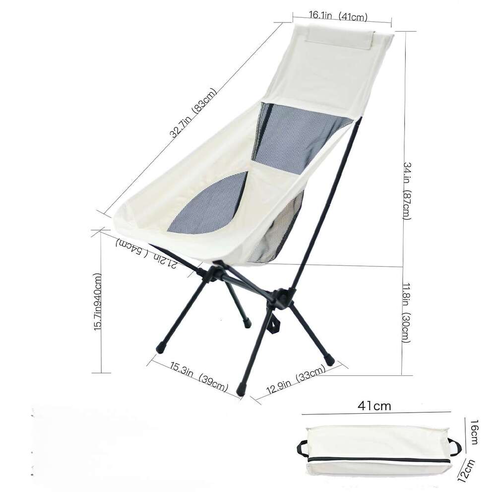 Outdoor breathable moon lightweight portable space folding chair with backrest, fishing beach camping chair, high back