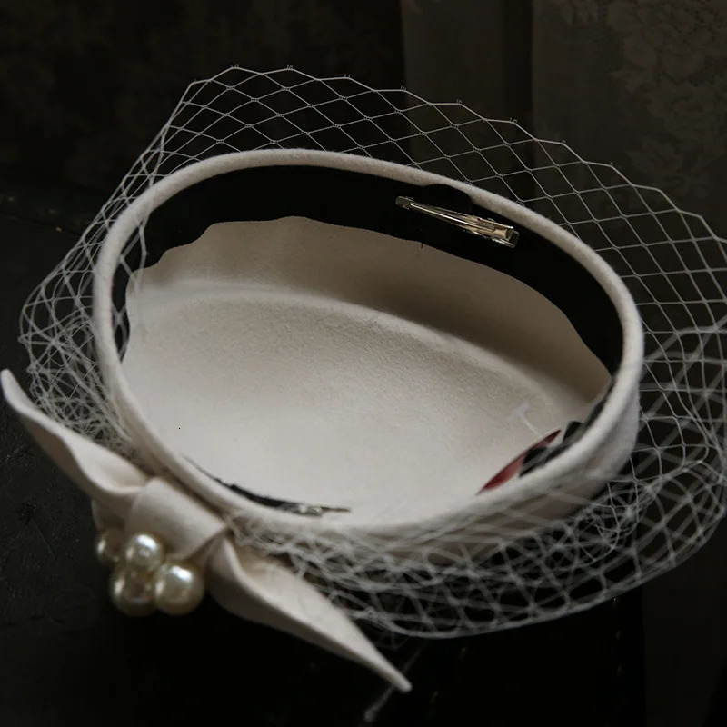 Winter Wool Bow Hat with VeilLadies Elegant French Style Party Wedding Bridal FascinatorWomen Vintage Ascot Derby Hat 250514