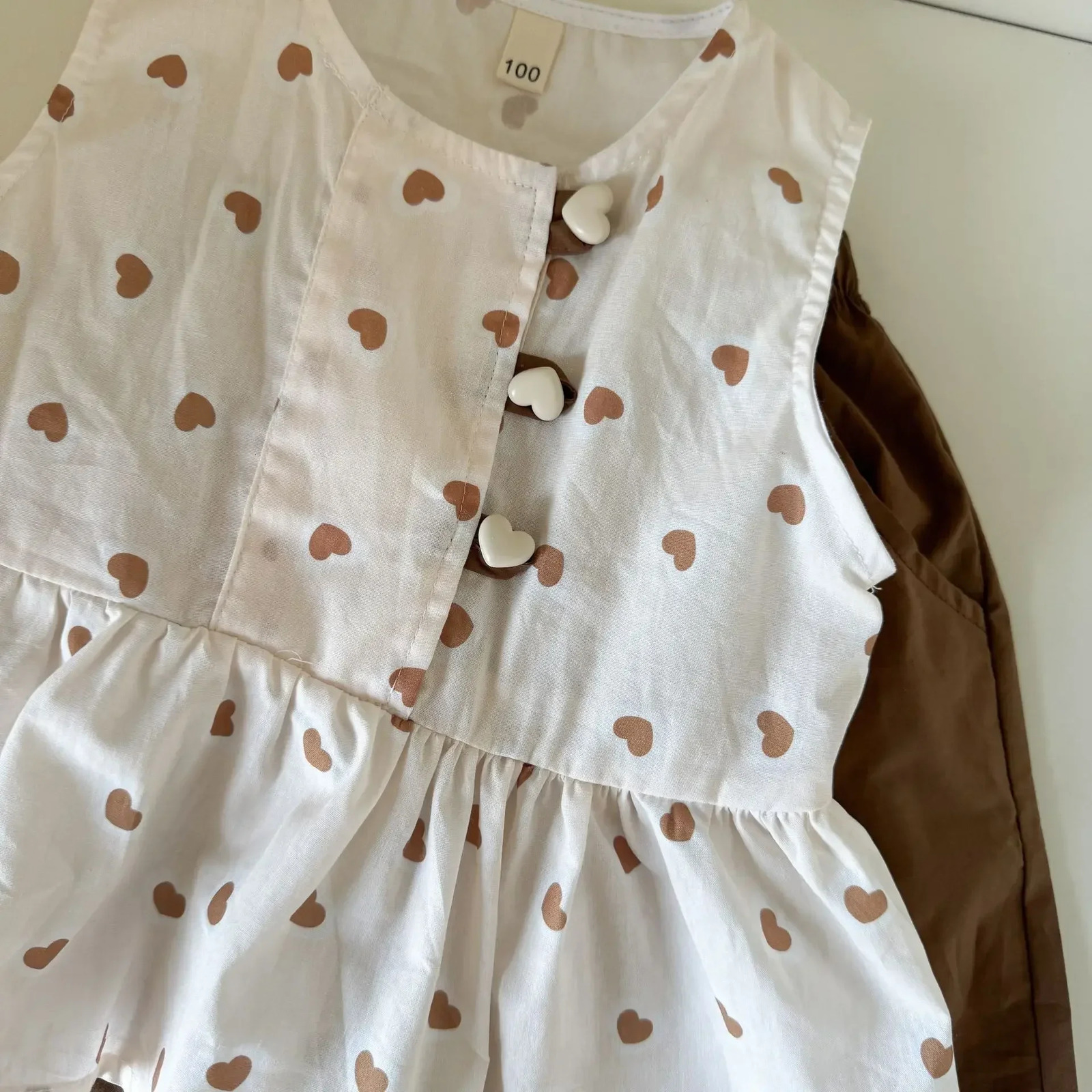 Summer Kids Cotton Clothing - Girls Sleeveless Love Print Top Brown Ankle Pants Boys Solid Shirt Shorts Sibling Set 250515