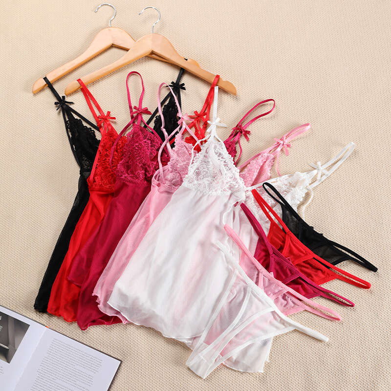 Patent Leather Sexy Lingerie Sexy And Fun T Shirt Set For Large Size Lace Exquisite Bow Tie Women S Underwear With Hanging Sleeping Dress KQ