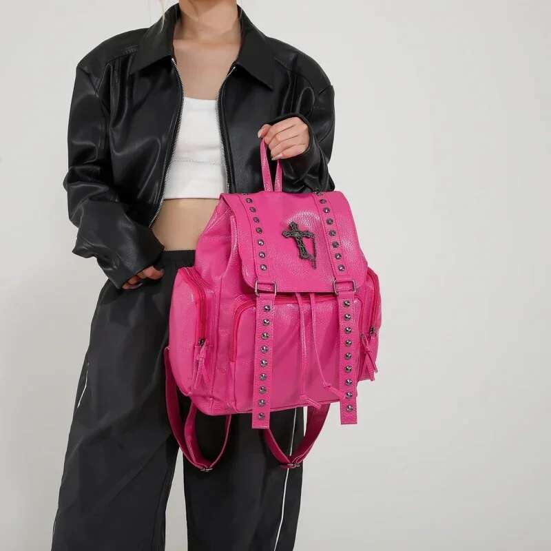 Rivet Y2k Backpack Women Gothic Punk PU Leather Shoulder Ladies Vintage Haruku Backpacks College Large Capacity School Bag
