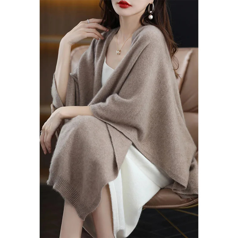 International style oversized shawl for women 100% pure wool cardigan cape loose knitted scarf spring autumn warm windproof cape 250514