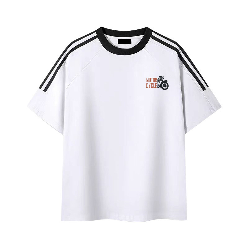 2025 New Men's T-shirt Pure Cotton Round Neck Designer Loose Solid Color White Base Clothing