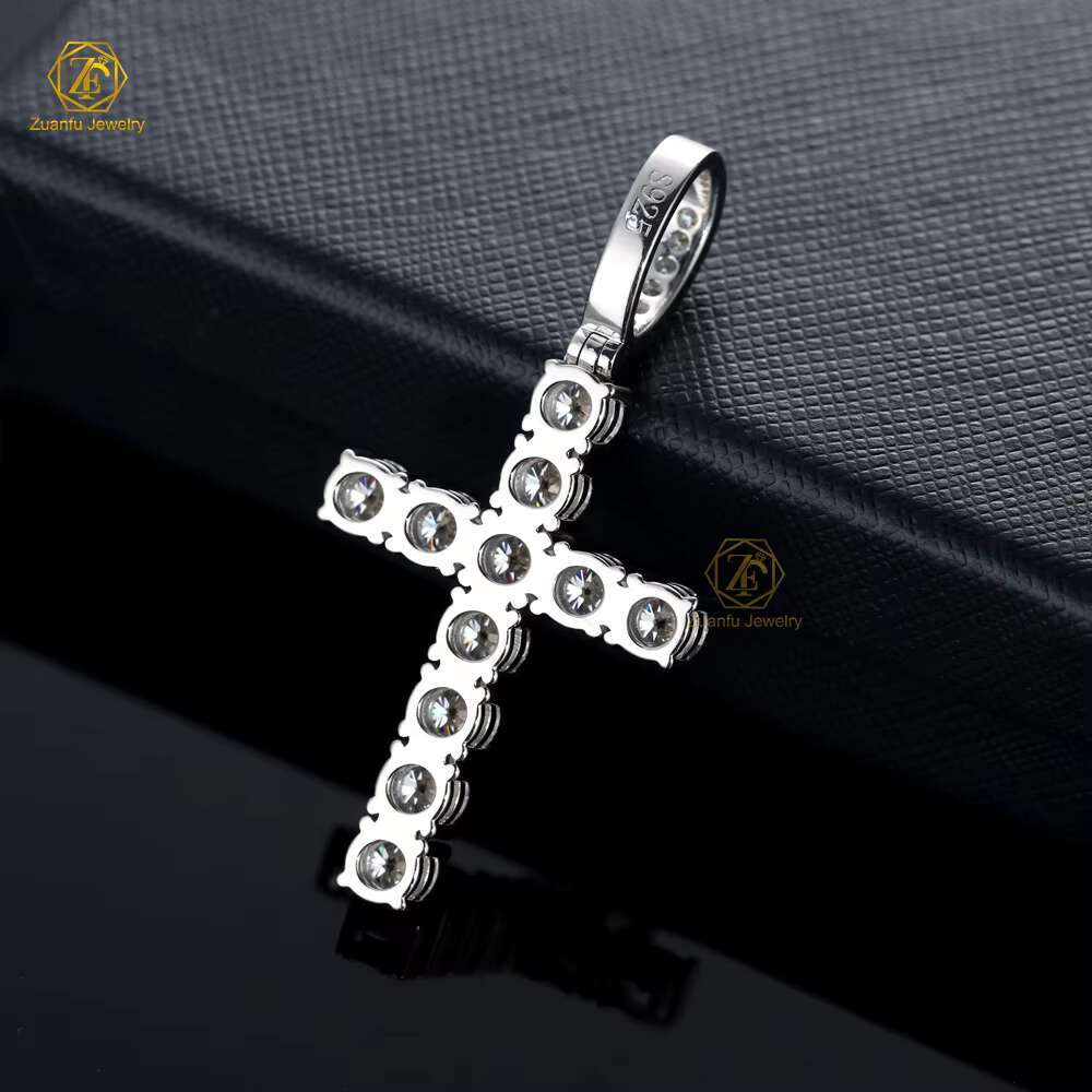 RTS 5mm D VVS1 Moissanite Diamond Pendant 925 Silver Plated Rhodium GRA Moissanite Cross Pendant for Christianity