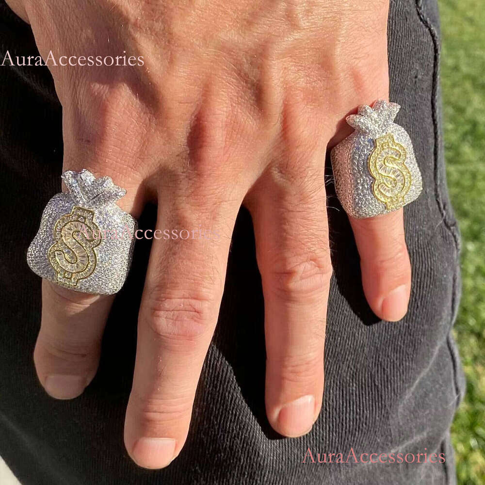 Iced Out Sterling Sier Baguette VVS Moissanite Dia Custom Hip Hop Letter Ring for Men