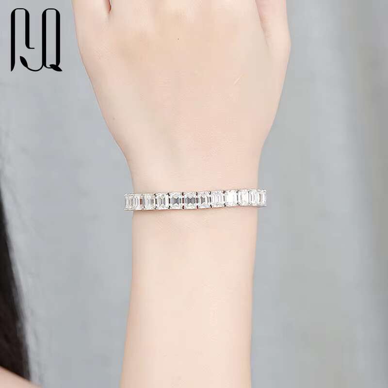 PYQ 3*5mm 5*7mm Emerald Cut 925 Sterling Silver Moissanite Bracelet PT950 Plated Women Jewelry Gemstone Moissanite Tennis Chain
