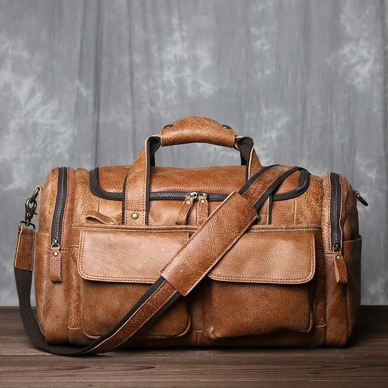 Retro Men's First Layer Cowhide Large-Capacity Portable Travel Genuine Leather Shoulder Messenger Bag