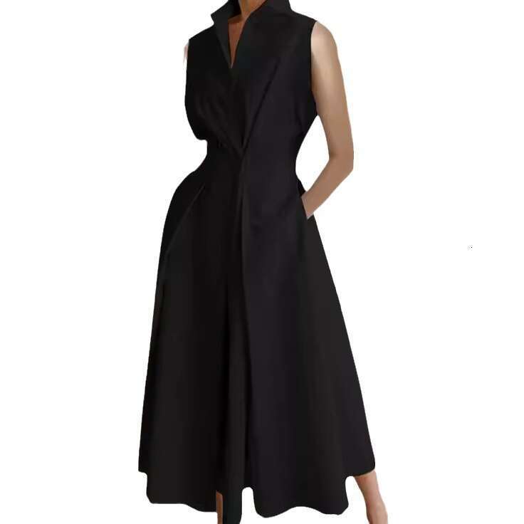 White Dress Maxi Dress 2024 Summer New Commuter Fashion Solid Color V-Neck Women's Button Large Hem Dress KQ
