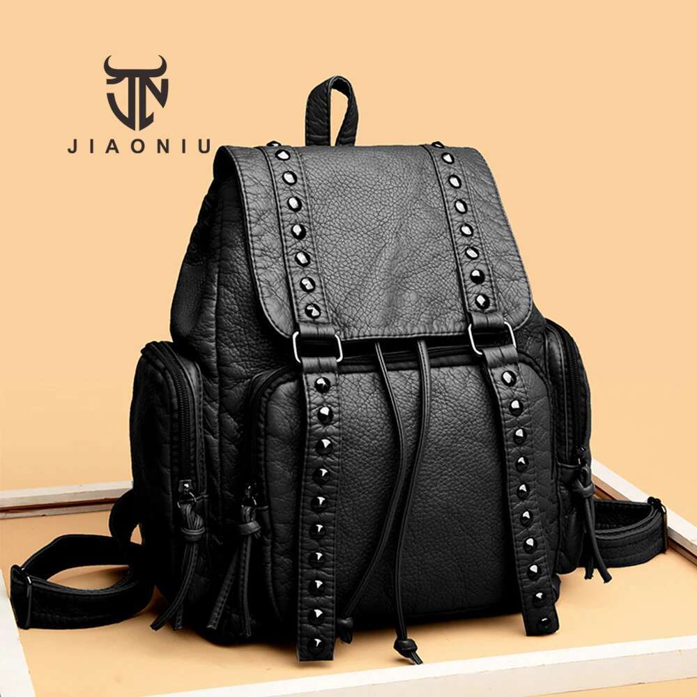 High Quality PU Leather Fashion Rivet Design Ladies Shoulder Bag Large Capacity Women Anti-Theft Backpack