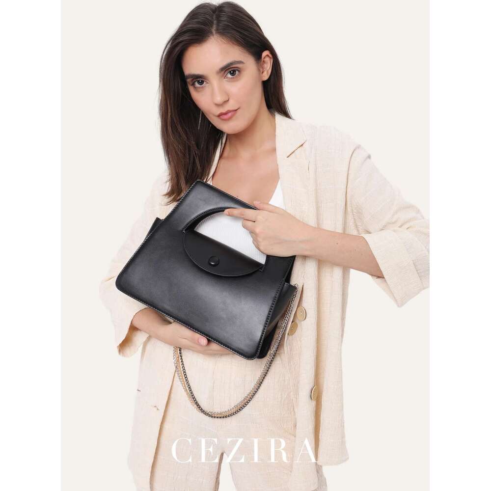CEZIRA Brand PU Vegan Leather Top-Handle Bag Women Fashion Chain Crossbody Flap Shoulder Handbags Working Dating College