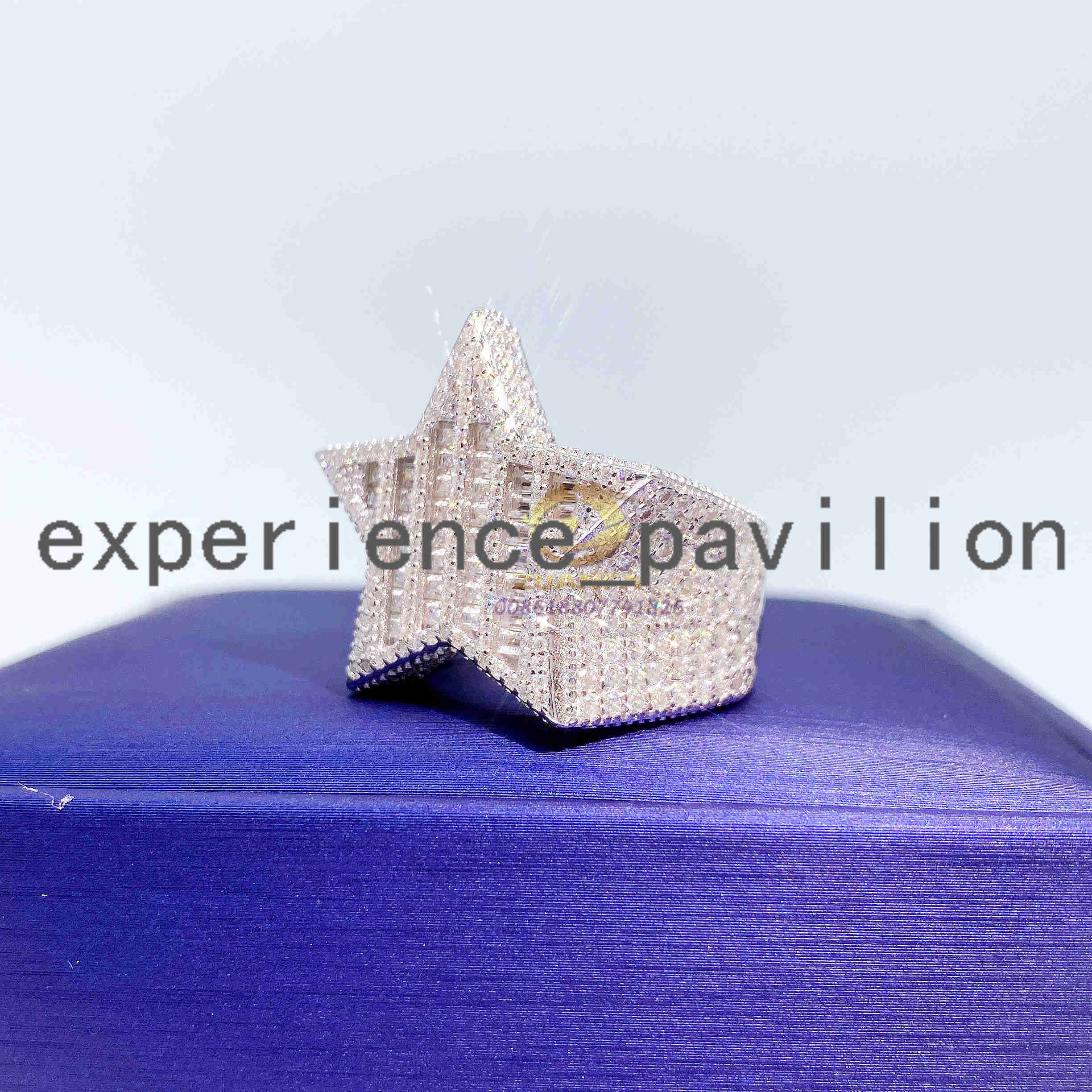 Luxury Hip Hop Ring 14K Gold Plated Fully Iced Out Moissanite Baguette Diamond Champion Men Rings