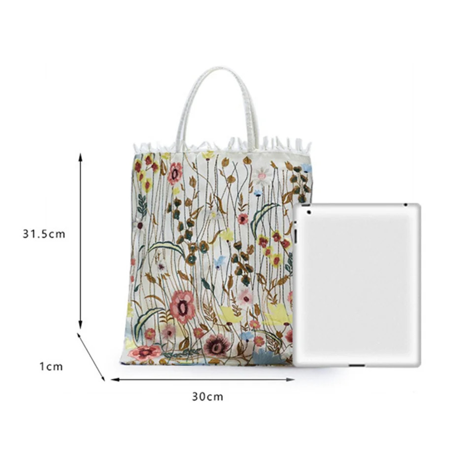 Fashion Tote Bag Summer Style Mesh Full Embroidery Flowers Clear Shoulder Bag Romantic Handbag Girl Womens Eco Shopping Bag 250515