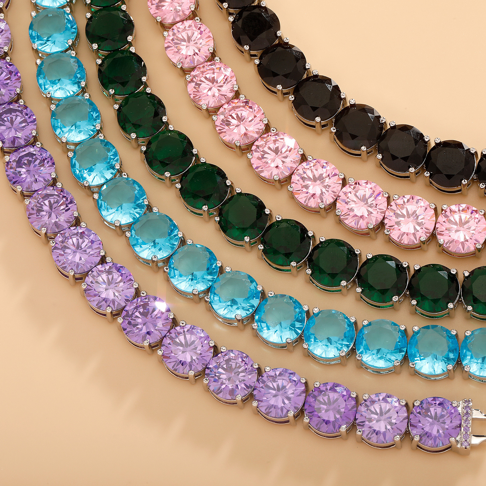 10mm Bling Cubic Zirconia Tennis Chain Bracelet Prong Black Blue Pink Cubic Zirconia Unisex Hip Hop Bracelets For Men Women Wolf Tide Rapper Party Jew