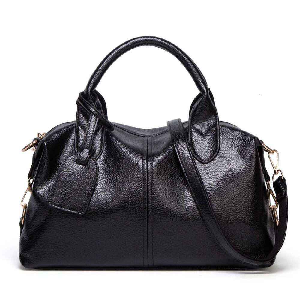 Fashion and Elegant Large Capacity Oil Wax Tote, Convenient Solid Artificial Leather Boston Crossbody Zipper Lock Anti-theft Commuter Double Handle De