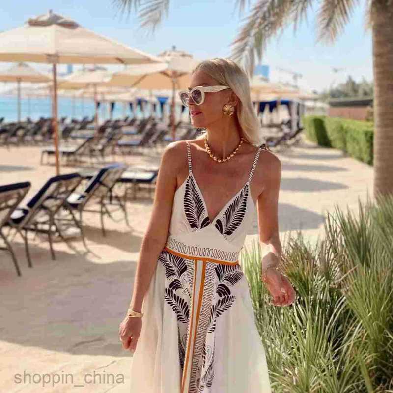 Women Dresses summer new backless lace up long dress with printed V-neck elegant dress