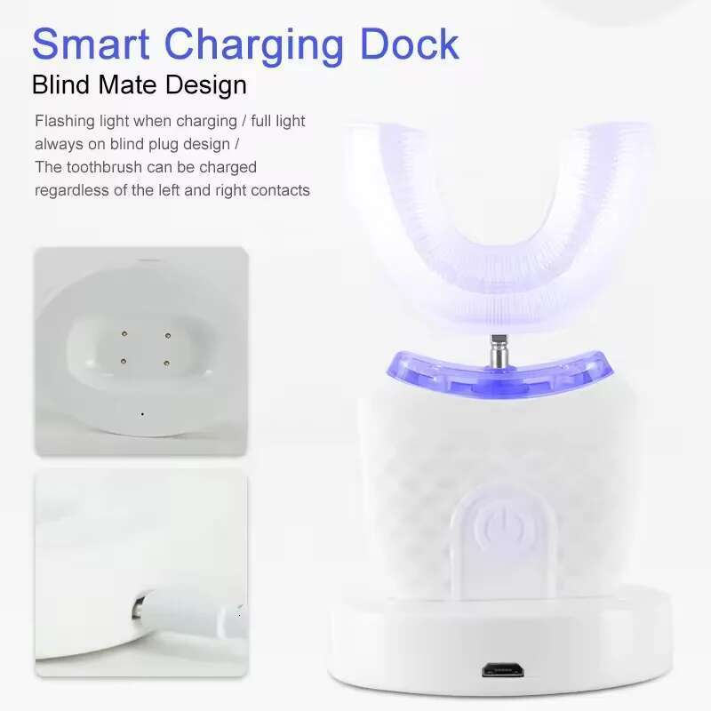 Rechargeable U-Shape Sonic Portable 360° Ultrasonic Teeth Whitening Light Silicone Travel Mini Electric Toothbrush