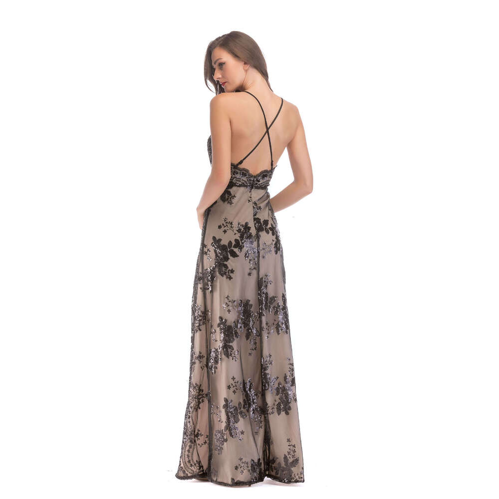 White Dress Maxi Dress 2018 New Sexy Backless Strap Sequin Split Dress KQ