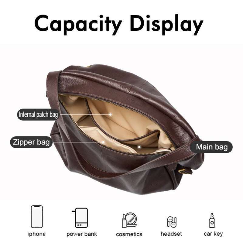 2025 New Large Capacity Women's Shoulder Bag Genuine Leather Tote Casual Handbag for University Students And Commuters Crossbody