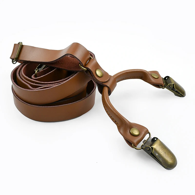 Deepeel Retro Leather Adults Mens Suspenders 4 Clips Y-Type Male Braces 1.5cm Wide Strap Harness Man Jeans Costume Accessories 250515