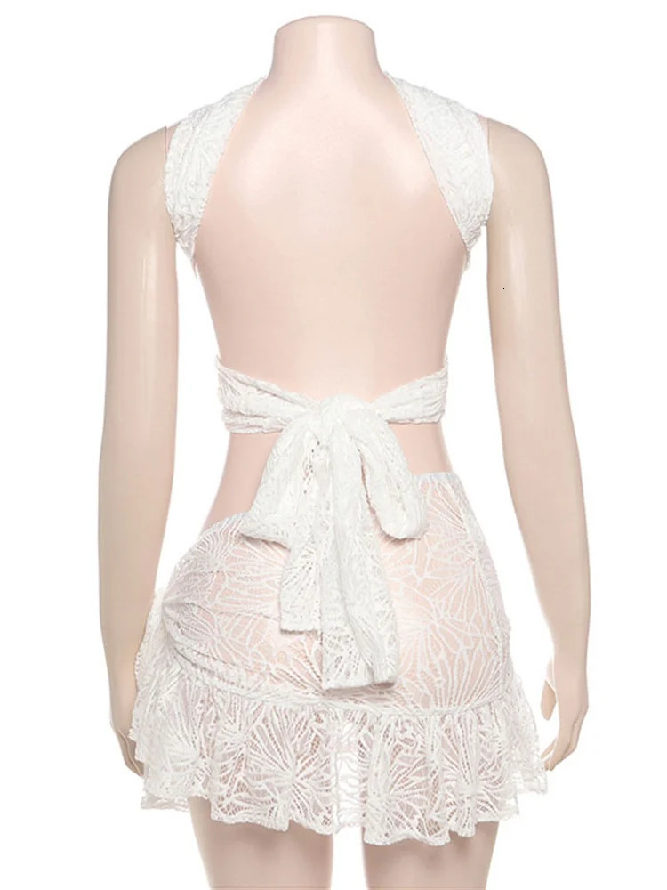 Tossy Summer Lace 2 PieceSet Skirt For Women Hollow Out Tube Tops And High Waist Sexy SeeThrough Sets Female Outfits 250515