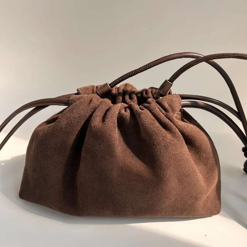 Retro Suede Cowhide Square For Women New Matte Drawstring Cloud Fashion Single Shoulder Crossbody Bag