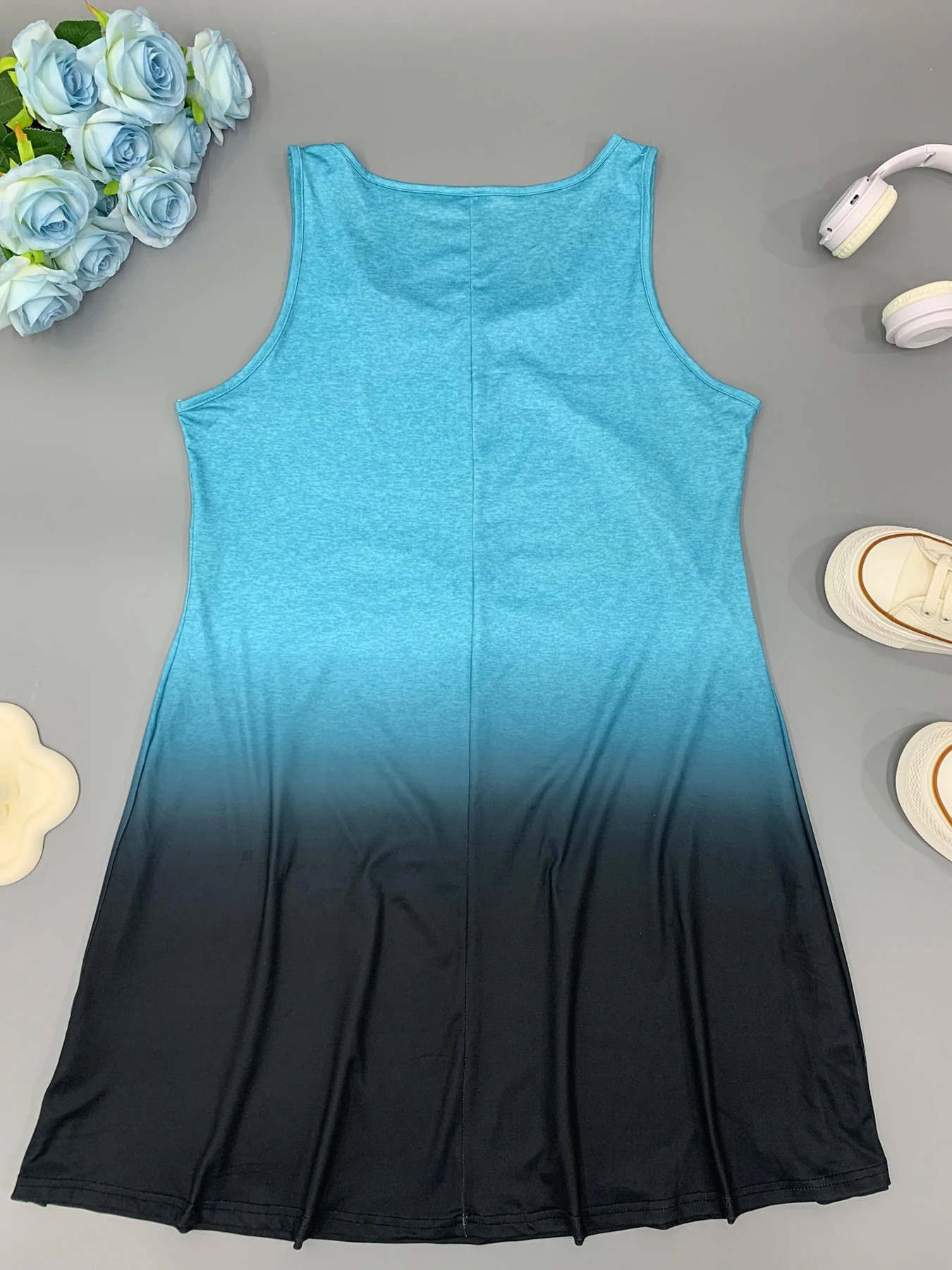 Plus size womens casual vacation gradient vest round neck dress must-choose fashion items for summer outing 250509