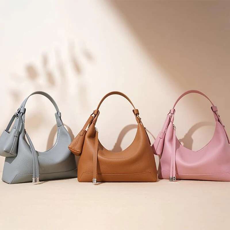 Cowhide Kite Crossbody Shoulder Bag With Matching Wallet, Designer Lunch Box Handbag,Elegant Women Underarm Leather Bags