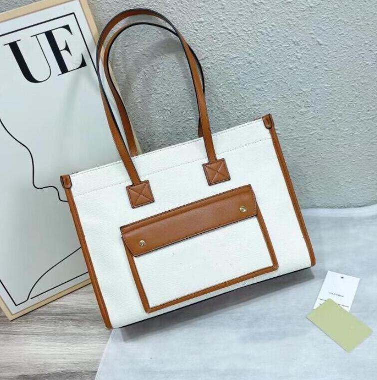 33cm Tote Bag Designer Bag Women's Canvas Shoulder Bag Summer Beach Bag Foreskin Leather Woven Letter Decoration Handbag Travel Shopping Commuting