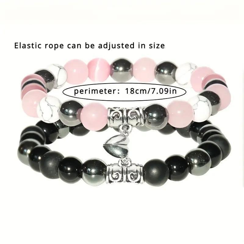 8Pcs Natural Stone Magnet Heart Sun & Moon Lover Bracelet and Necklace