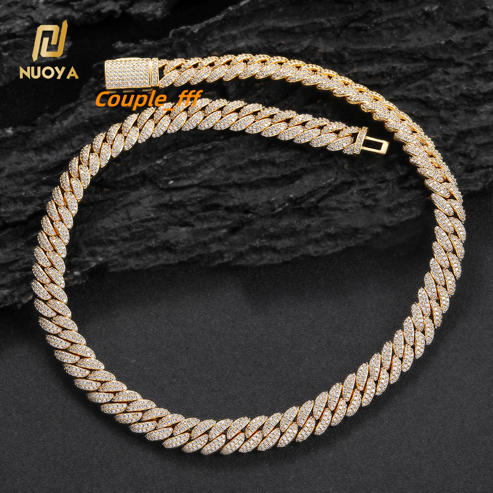 Nuoya 10mm Diamond Cuban Link Chain 18K Gold Plated Iced Out Miami Cuban Chain Necklace for Men Women