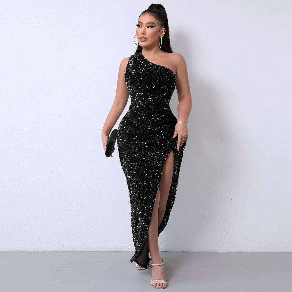 White Dress Maxi Dress 2024 Summer New Sequined Sleeveless Slit And Ankle Tight Bead Dress (8 Colors) KQ