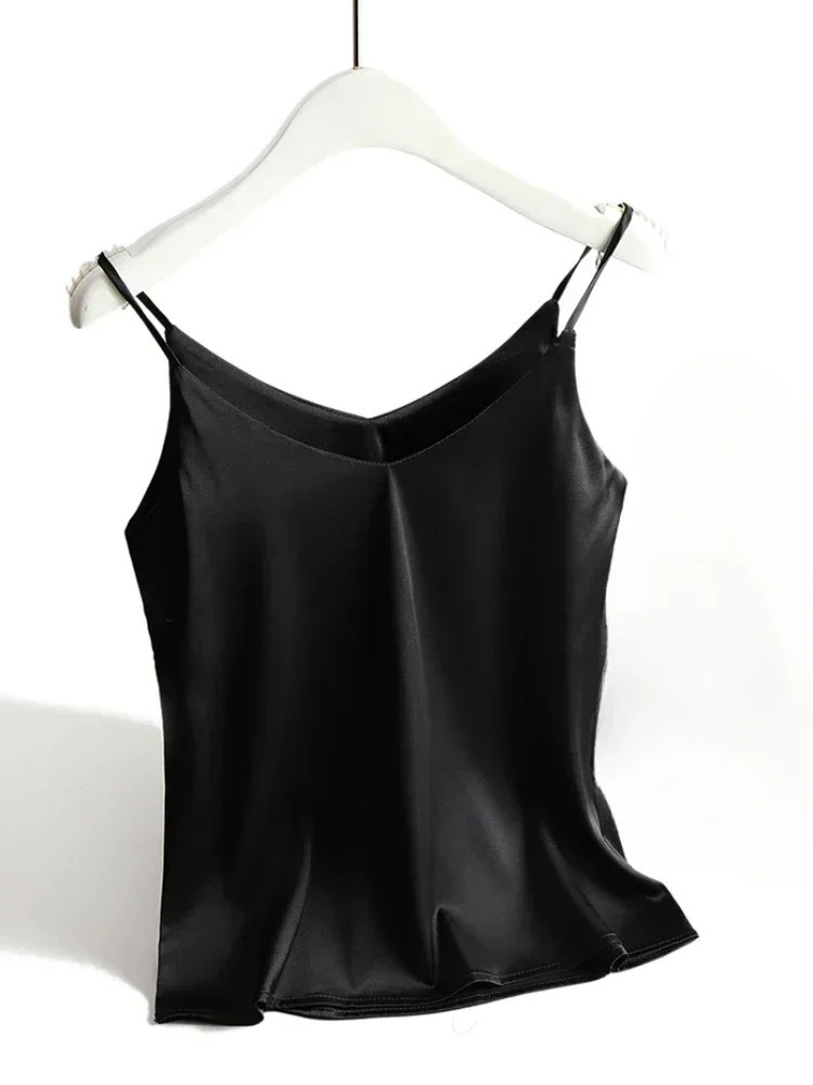 2025 Summer Camisole Slim Vest Sexy Women Sleeveless VNeck Gray Tee Tank Tops Female Solid BlackWhite Korean Crop Y2k 250506