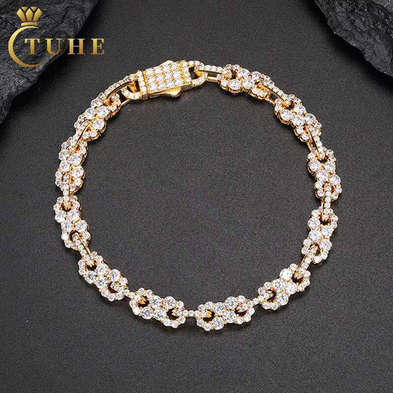 In Stock With Certificate Iced Out Jewelry 7mm Sterling Sier VVS Moissanite Dia Infinity Cuban Link Chain Bracelet