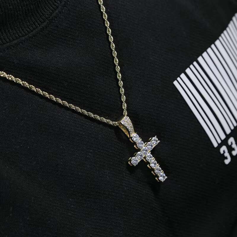 SICGEM Super Cross Pendant Moissanite Gemstone with 925 Sterling Silver Hiphop Style Gold Plated for Party Charms