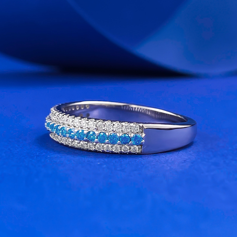 2025 Ins Top Sell Three Rows White Lab Moissanite Diamond Wedding Rings Luxury Jewelry Pure 100% 925 Sterling Silver Paraiba Promise Women Wedding Ban
