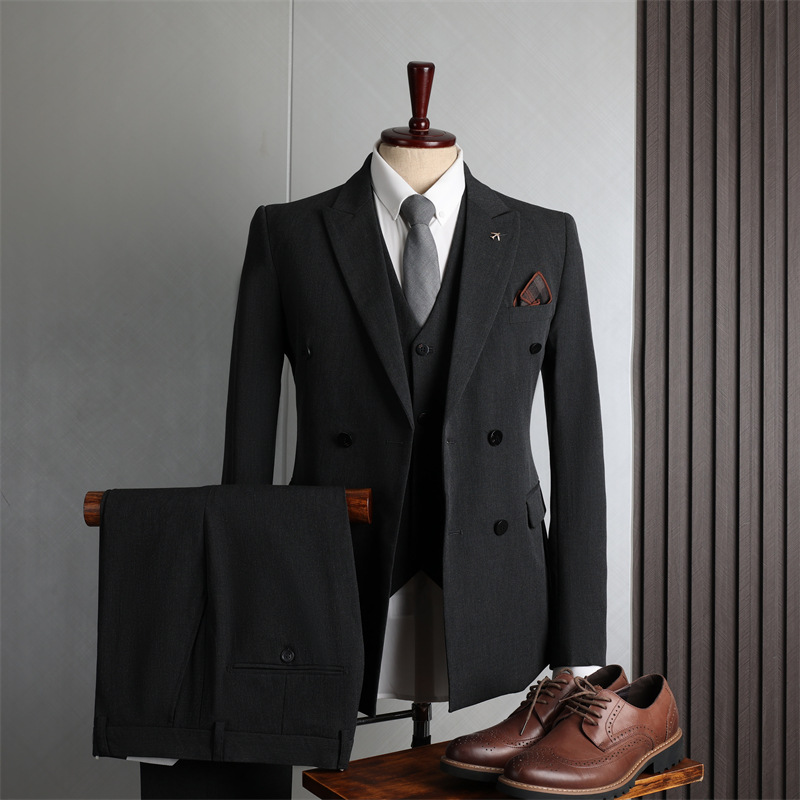 Men's Suits 3 Pieces Double-breasted suit suit men's formal wear business casual fashion Korean version slim-fit plus-size wedding suit for 
