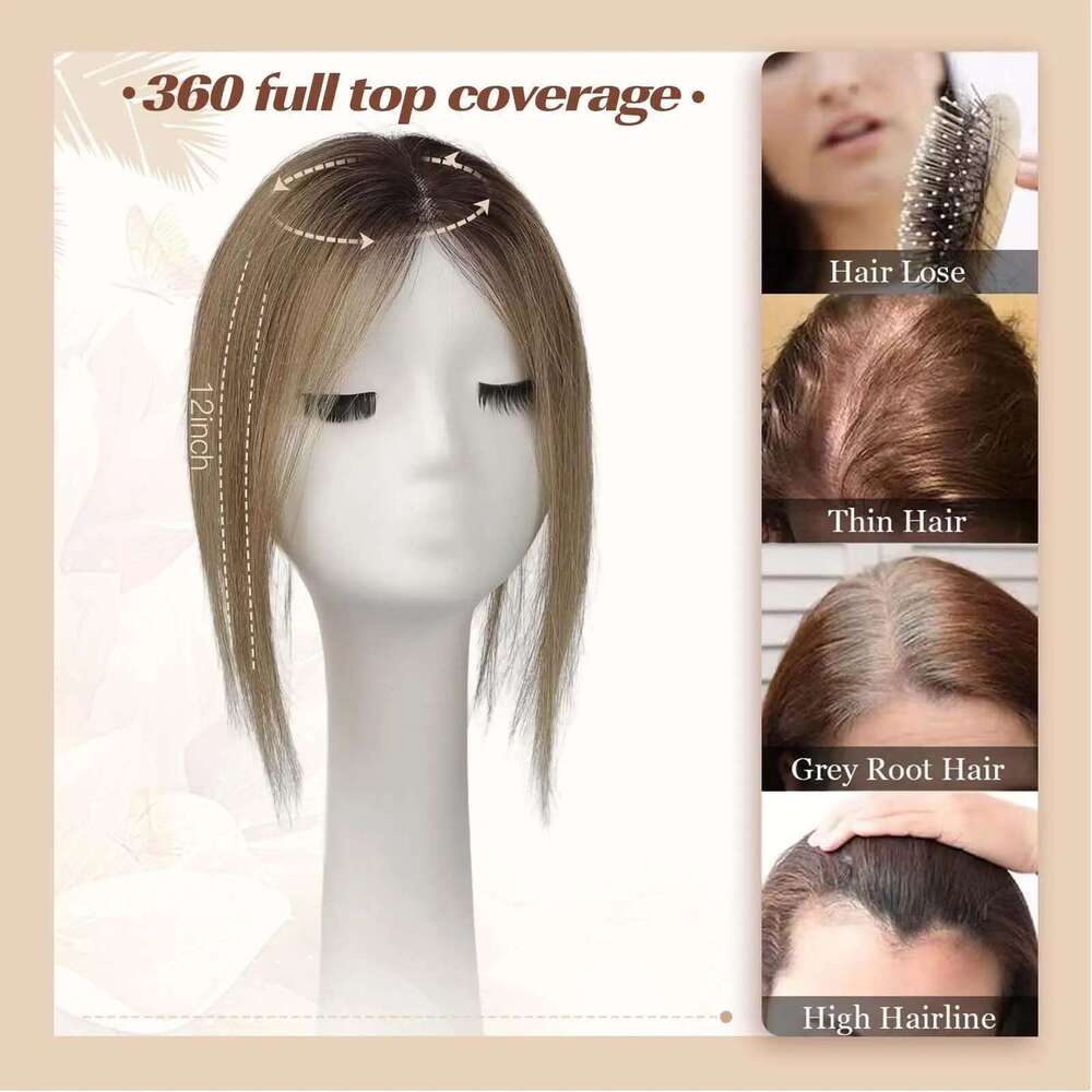 Blonde Brown Ombre 100% Remy Human Hair Topper HairPieces for Women 150% Density Silk Base 3Clip in Toppers 12inch