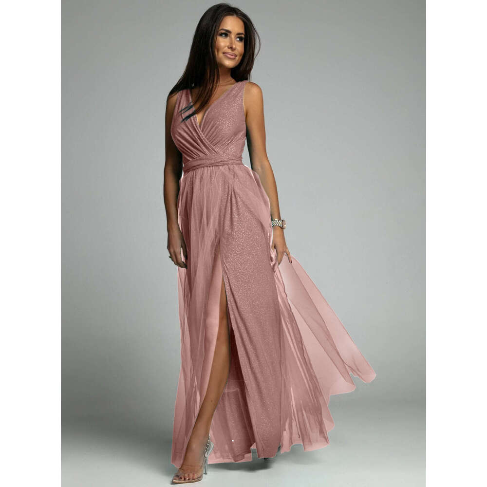 2024 New Maxion Sexy V-neck Waist for Slimming and Opening Up, Sparkling Dress