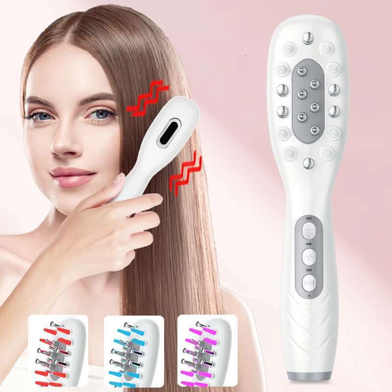 Medication dispenser EMS micro current red blue light electric hair scalp massage liquid guide comb