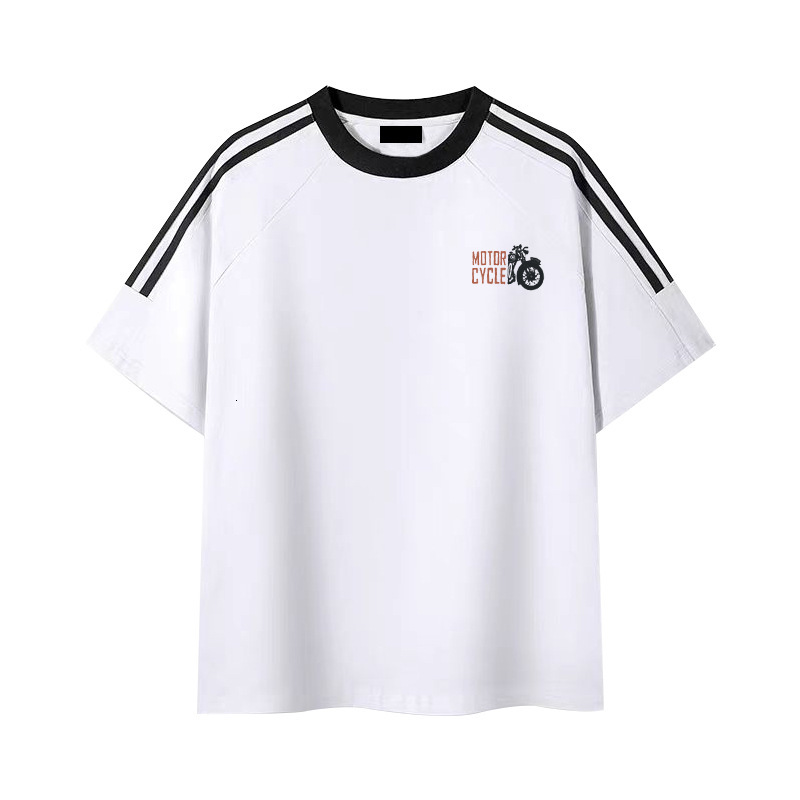 2025 New Men's T-shirt Pure Cotton Round Neck Designer Loose Solid Color White Base Clothing
