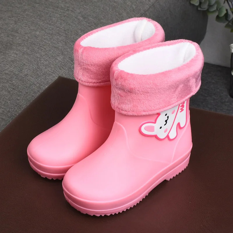 Child Waterproof Rain Boots Mid-calf Flat Cute Animal Pattern Soft Bottom Non-slip Rain Shoes Kid Students Mountain Hiking Boots 250515
