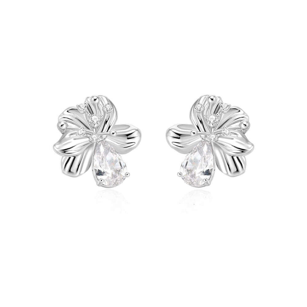 Boonee alus2024 new flower for women, light , high-end texture, dia inlaid temperament, niche earrings