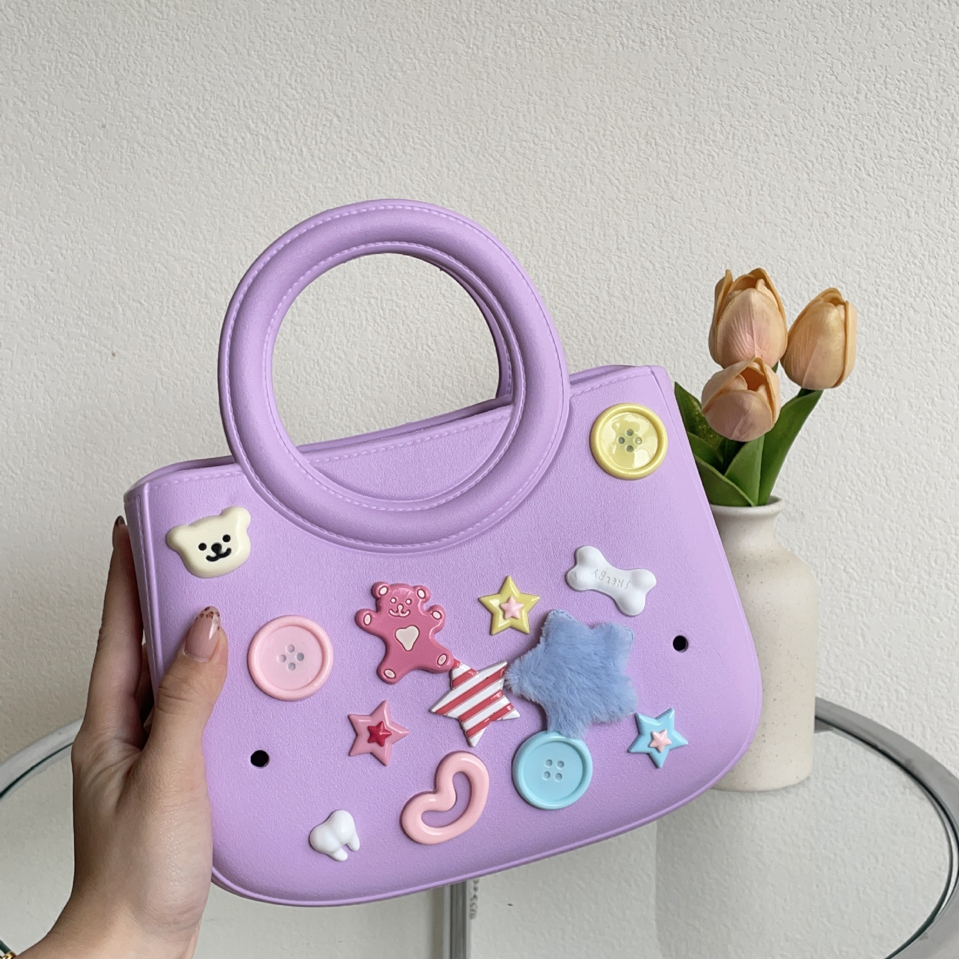 Bb003eva New Solid Color DIY Waterproof Storage Beach Bag Fashionable Hollow Travel Handbag Full
