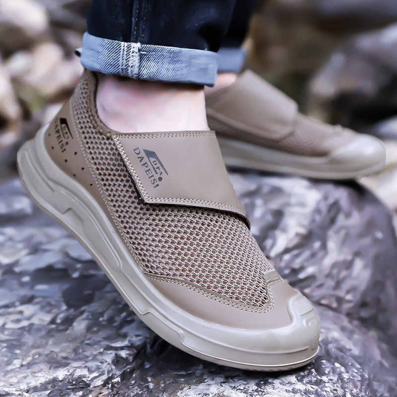 Mesh Men S New Summer Breathable Hollow Leather With Soft Soles Casual Shoes Slip Resistant Toe Caps Outdoor Casual Shoes Ddmysaturn