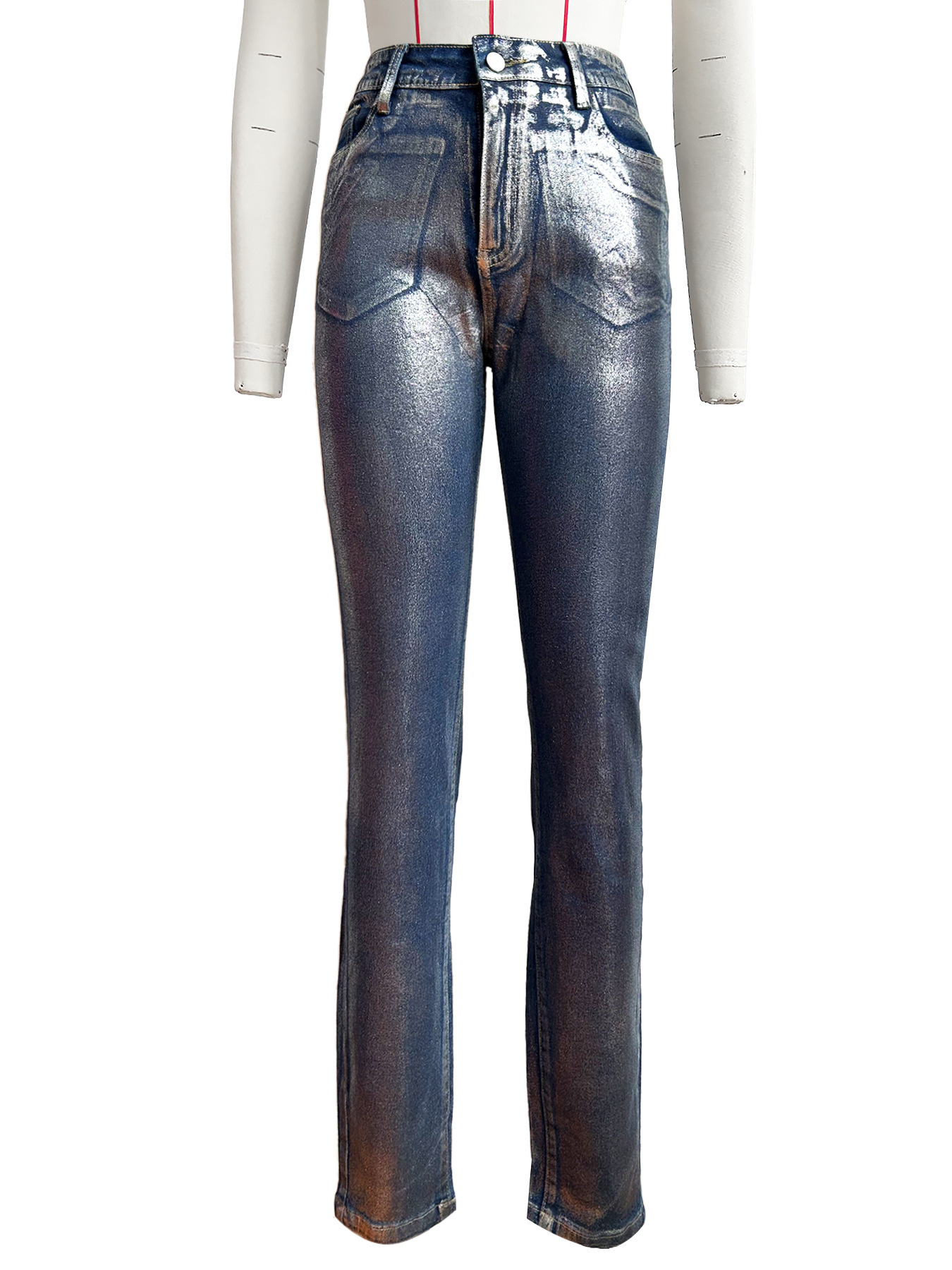 HR88011 womens clothing hot stamping technology hot stamping silver tight elastic jeans