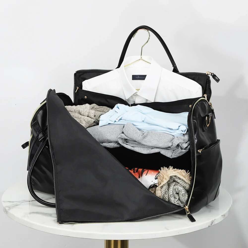 Convertible Garment Large Capacity Suit Travel Foldable PU Leather Duffle Bag for Business